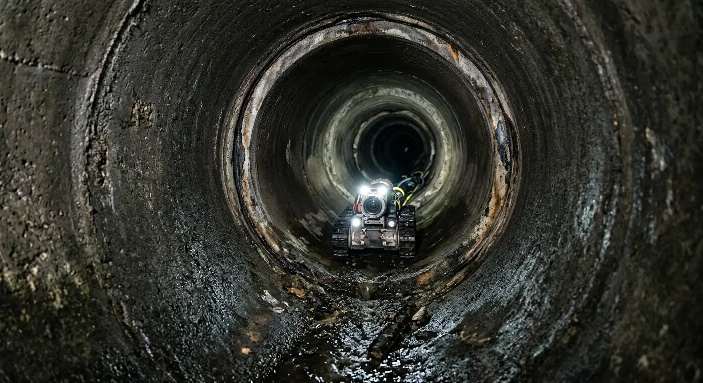 Robotic sewer camera inspecting pipe interior for Sewer Line Repair in San Carlos Park